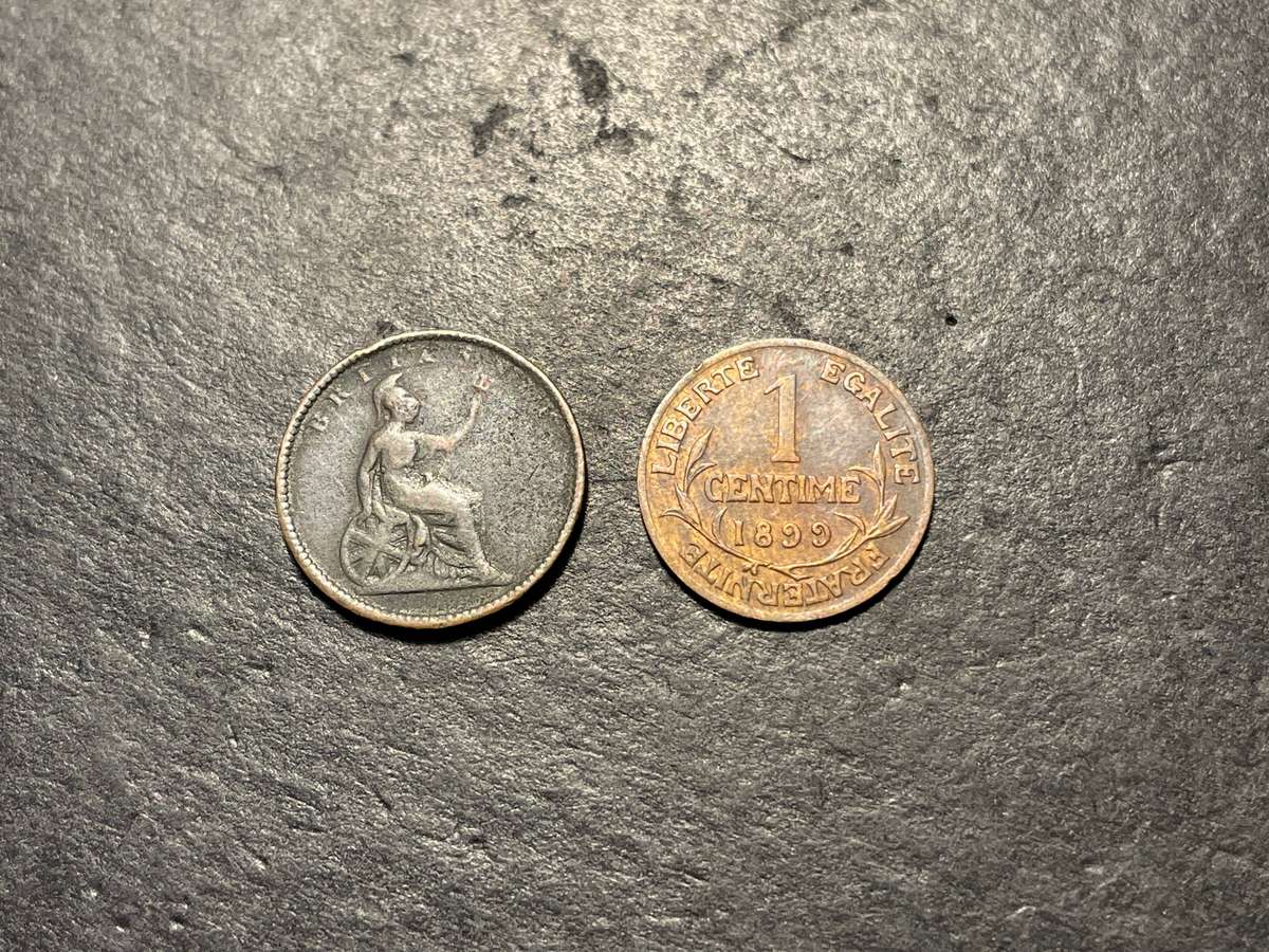 Historic lot of 2 tiny bronze coins - dated 1849 and 1899