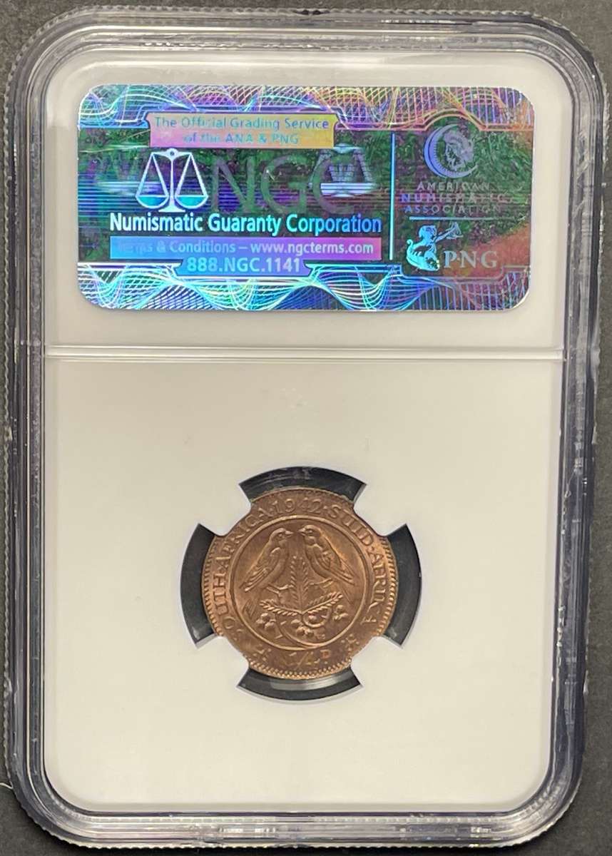 Beautiful 1942 S.A. Union 1/4 penny coin graded MS64BN by NGC - Bakewell collection