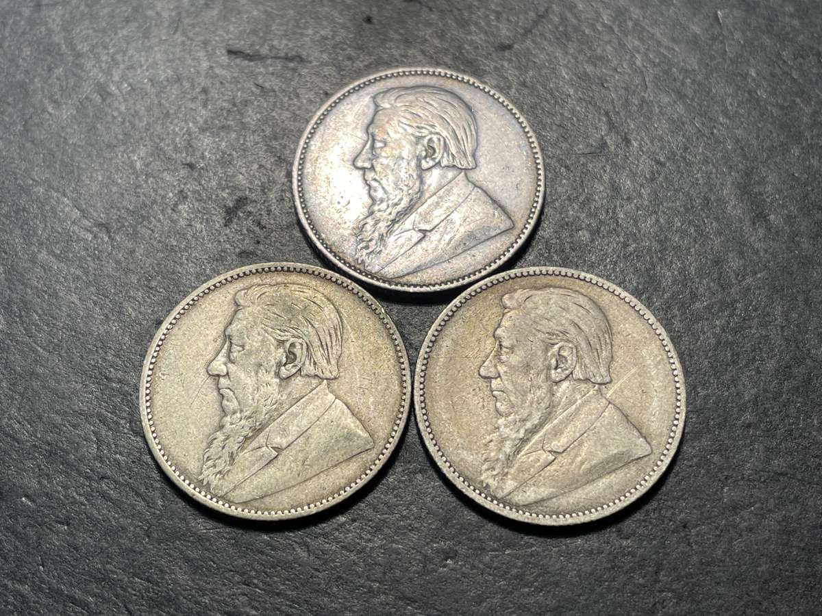 Lot of 3x Rare Silver 1894 ZAR 1 shilling coins - Only 366,000 minted