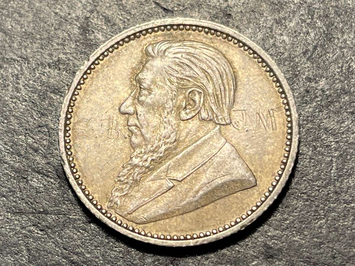 ZAR Silver 1892 Sixpence (6d) coin - President Kruger issue - POW engraving obverse - Lot 1 of 2