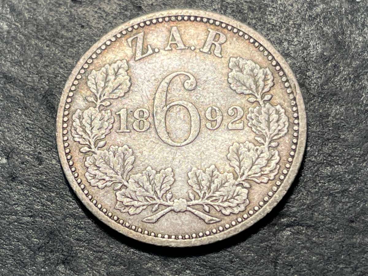 ZAR Silver 1892 Sixpence (6d) coin - President Kruger issue - Lot 2 of 2