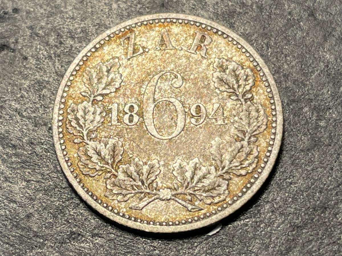ZAR Silver 1894 Sixpence (6d) coin - President Kruger issue - Only 168,000 minted