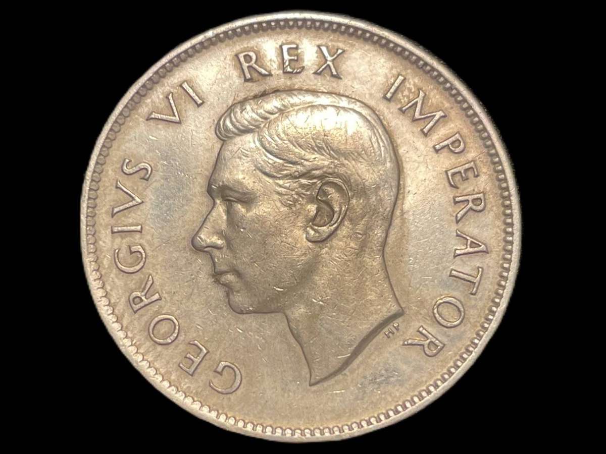 Scarcer 1945 SA Union silver 2 shilling coin