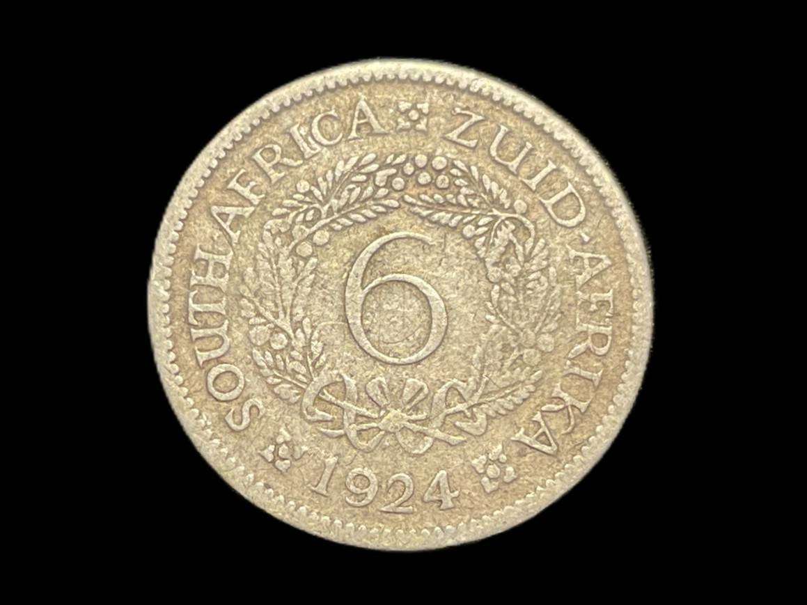 Scarce 1924 SA Union silver 6 pence coin