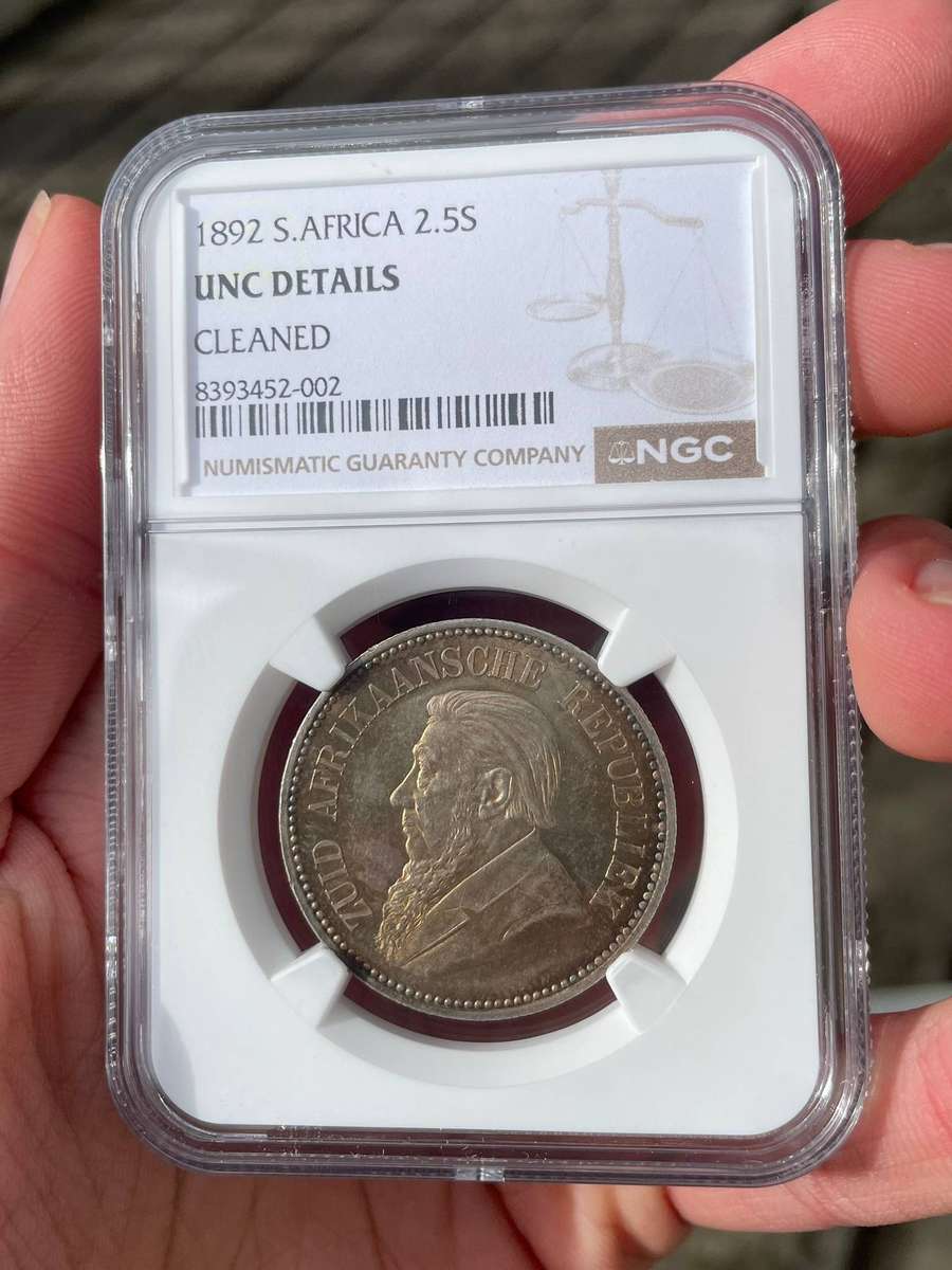 ZAR Paul Kruger 1892 Halfcrown silver coin - NGC graded MS details cleaned