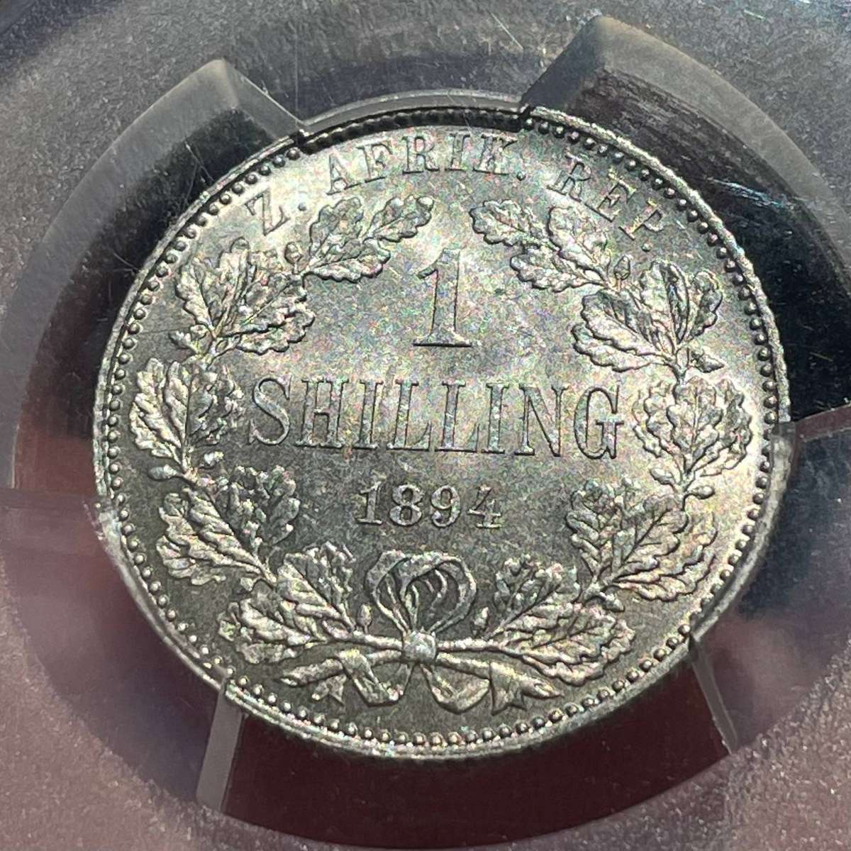 ZAR Paul Kruger 1894 one shillings silver coin - PCGS graded Mint State MS details