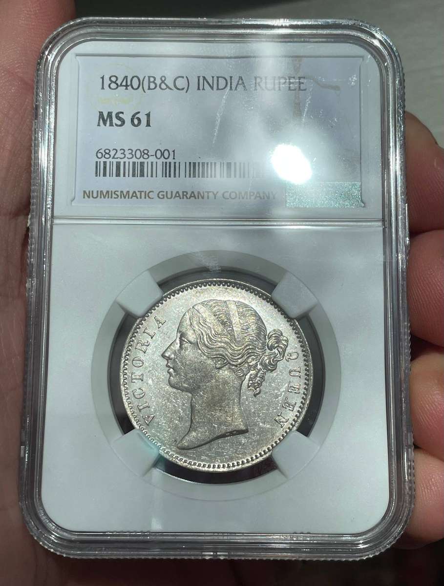 1840 British East India Company silver one rupee coin NGC graded MS61