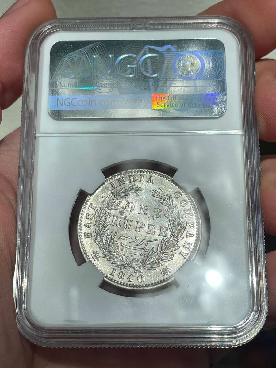 1840 British East India Company silver one rupee coin NGC graded MS61