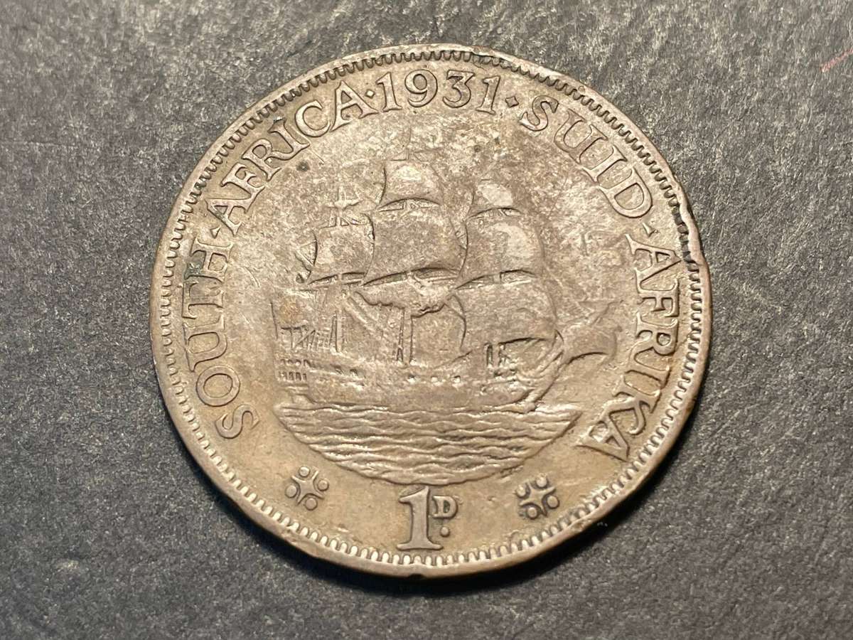1931 South African bronze 1 penny coin