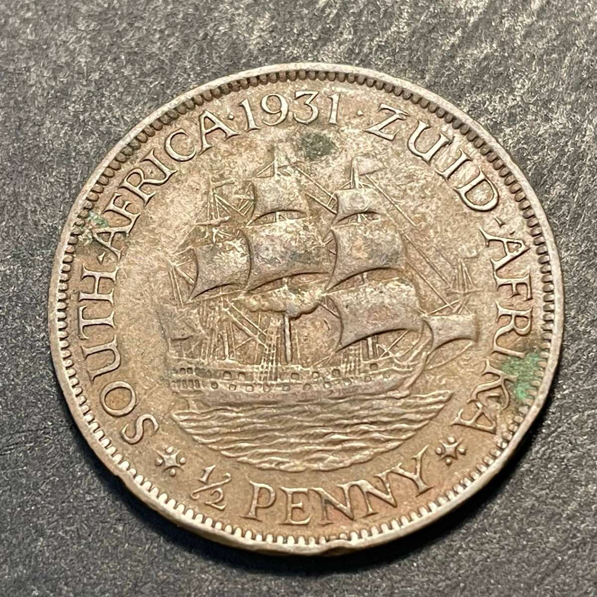 1931 South African bronze 1/2 penny coin