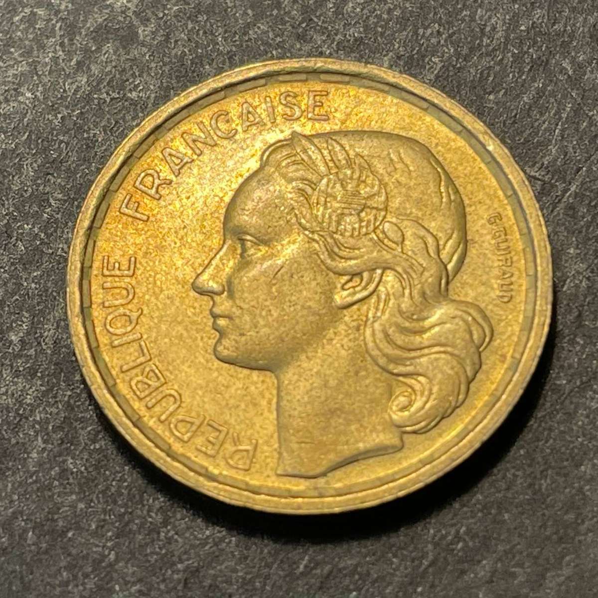 1950 Brass 10 francs coin from France