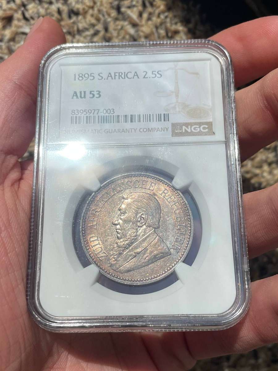 Rare 1895 ZAR 2 1/2 shilling silver coin - NGC graded AU53