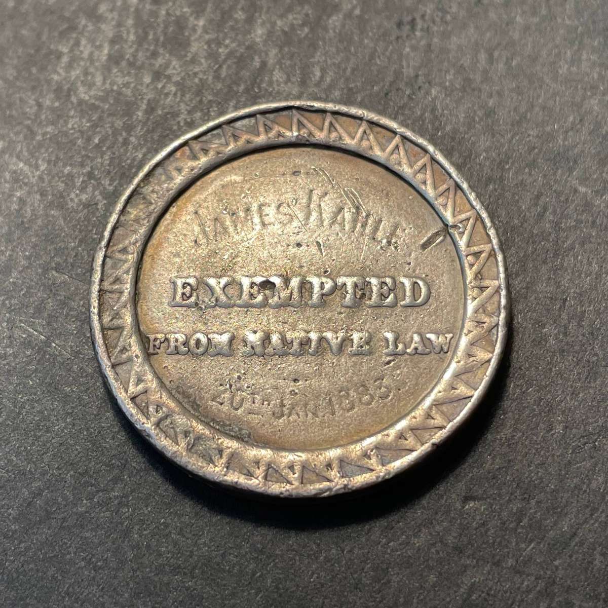 Only 20 known - Colony of Natal Exempted from native law silver medal awarded to James Kahle 1883