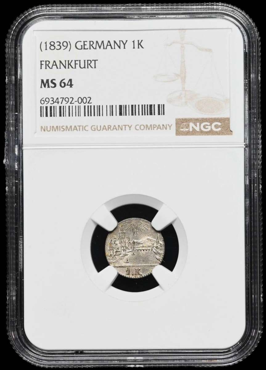 Beautiful silver German cityscape 1k coin graded MS64 by NGC