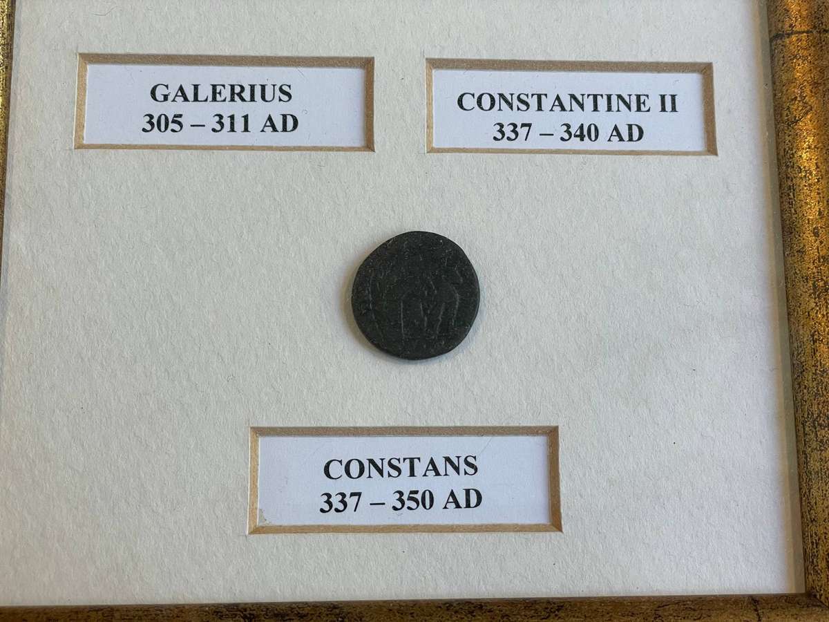Framed collection of 5 ancient Roman coins - Still wrapped as from framers
