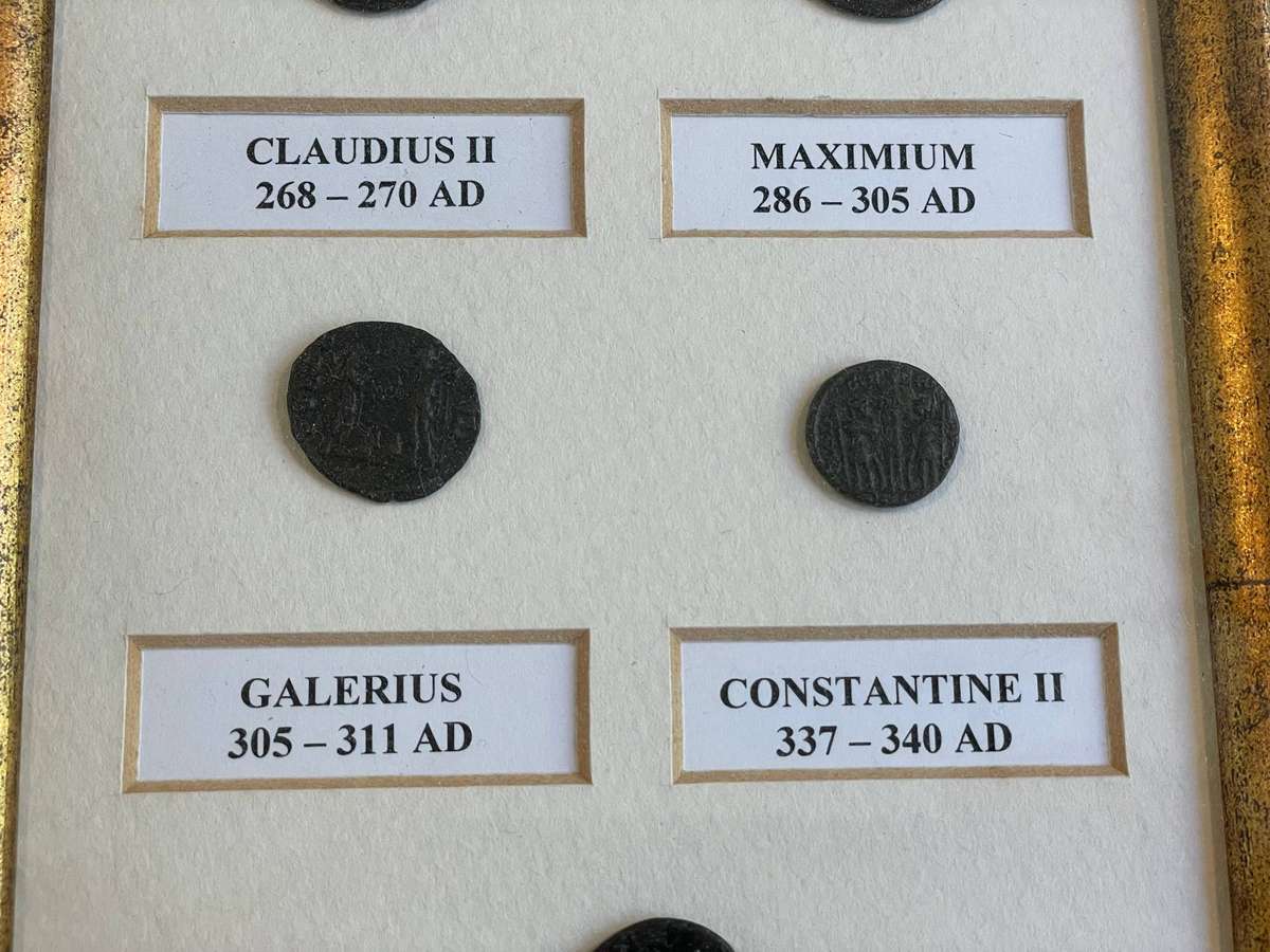 Framed collection of 5 ancient Roman coins - Still wrapped as from framers