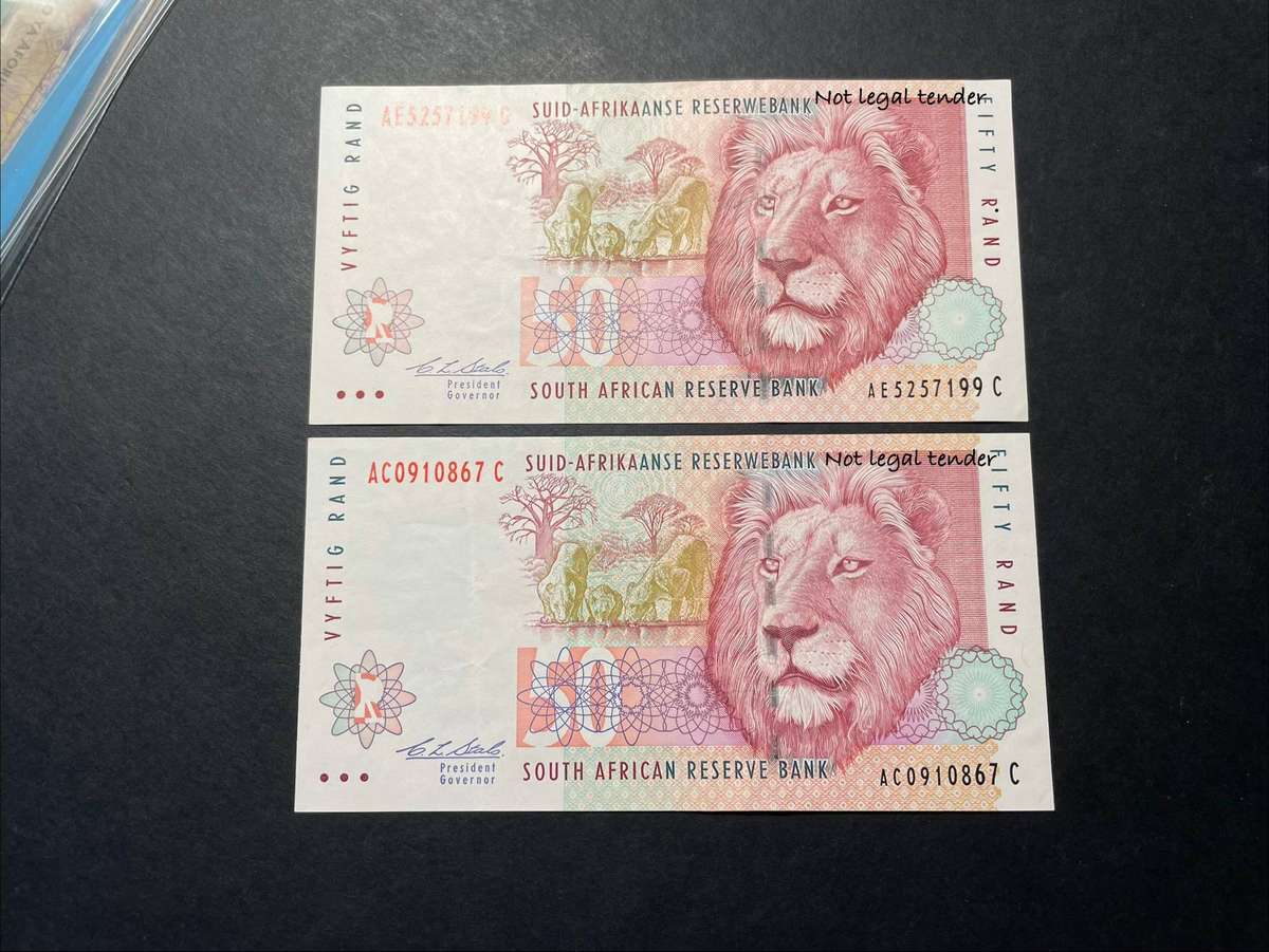 Very rare CL Stals 2nd issue R50 banknote - Red water variety - 2x available (price is per note)