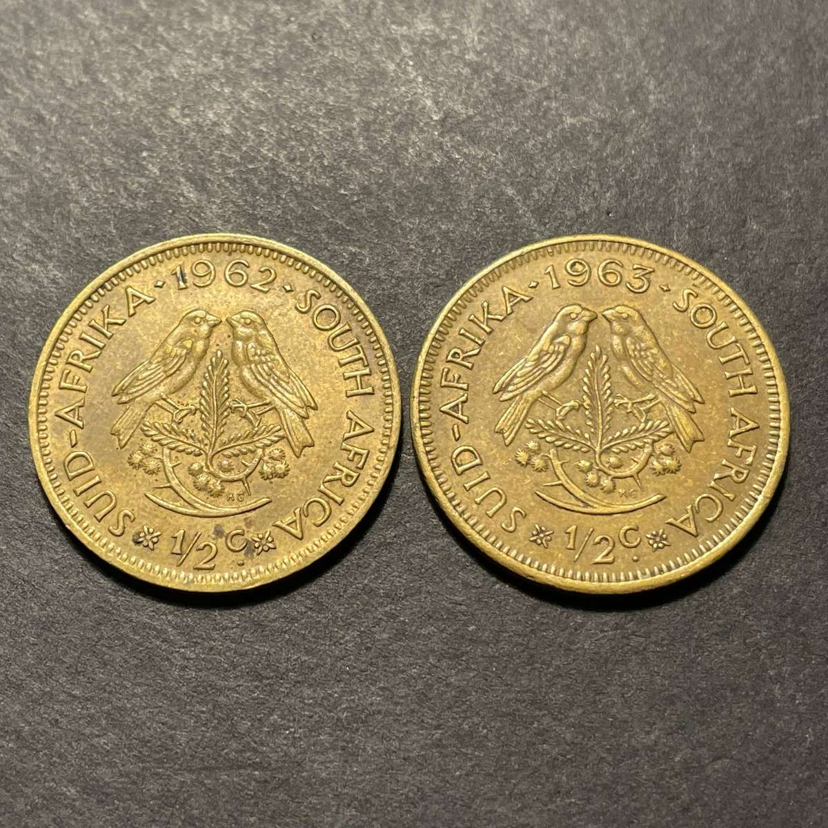 Set of two South African 1/2 cent coins - 1962 and 1963