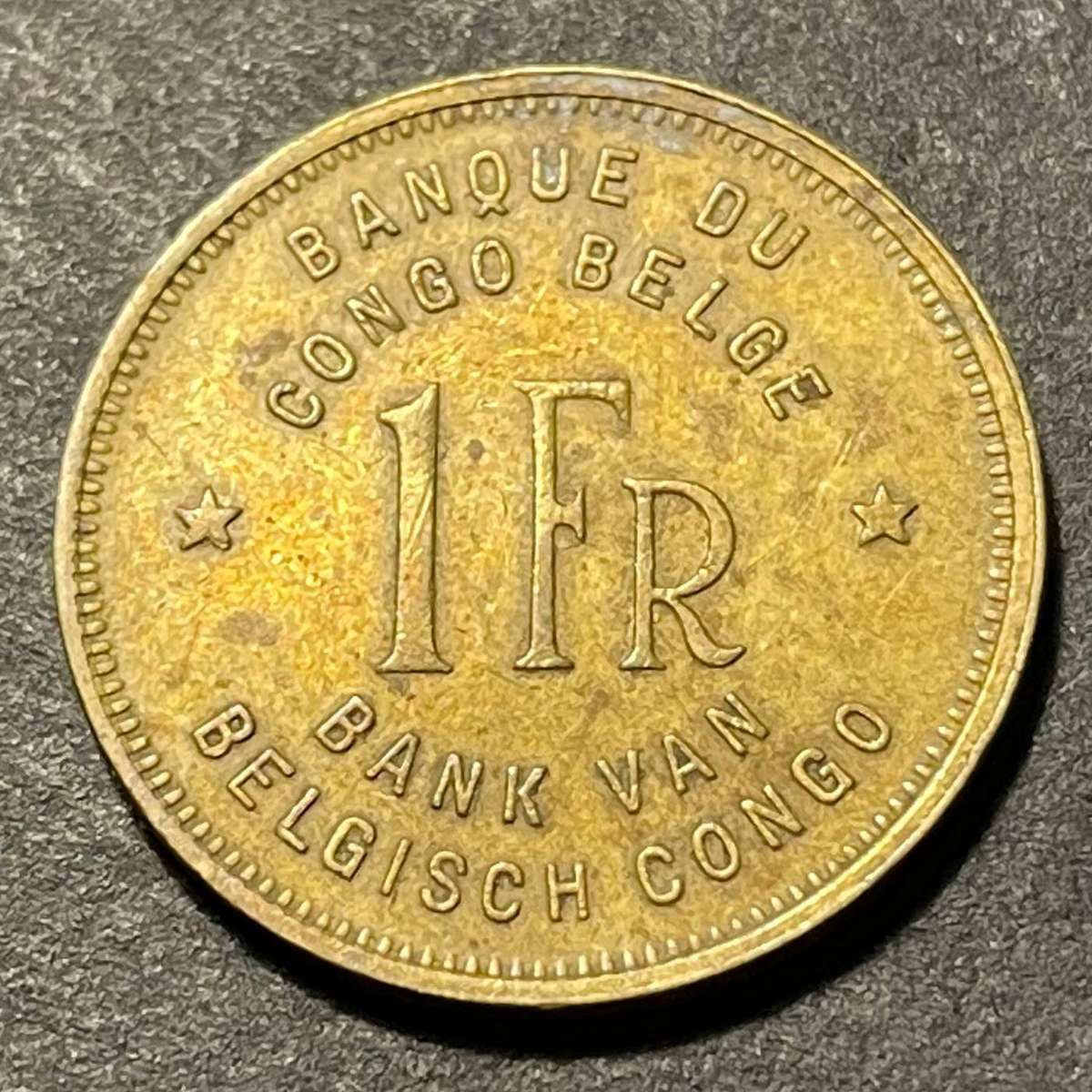 Minted at the SA Mint during WWII - 1944 Belgian Congo 1 franc coin