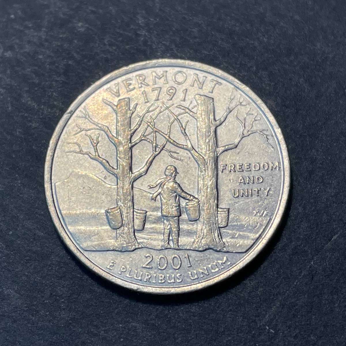 2001 American commemorative 1/4 dollar coin - State of Vermont (Denver mint)