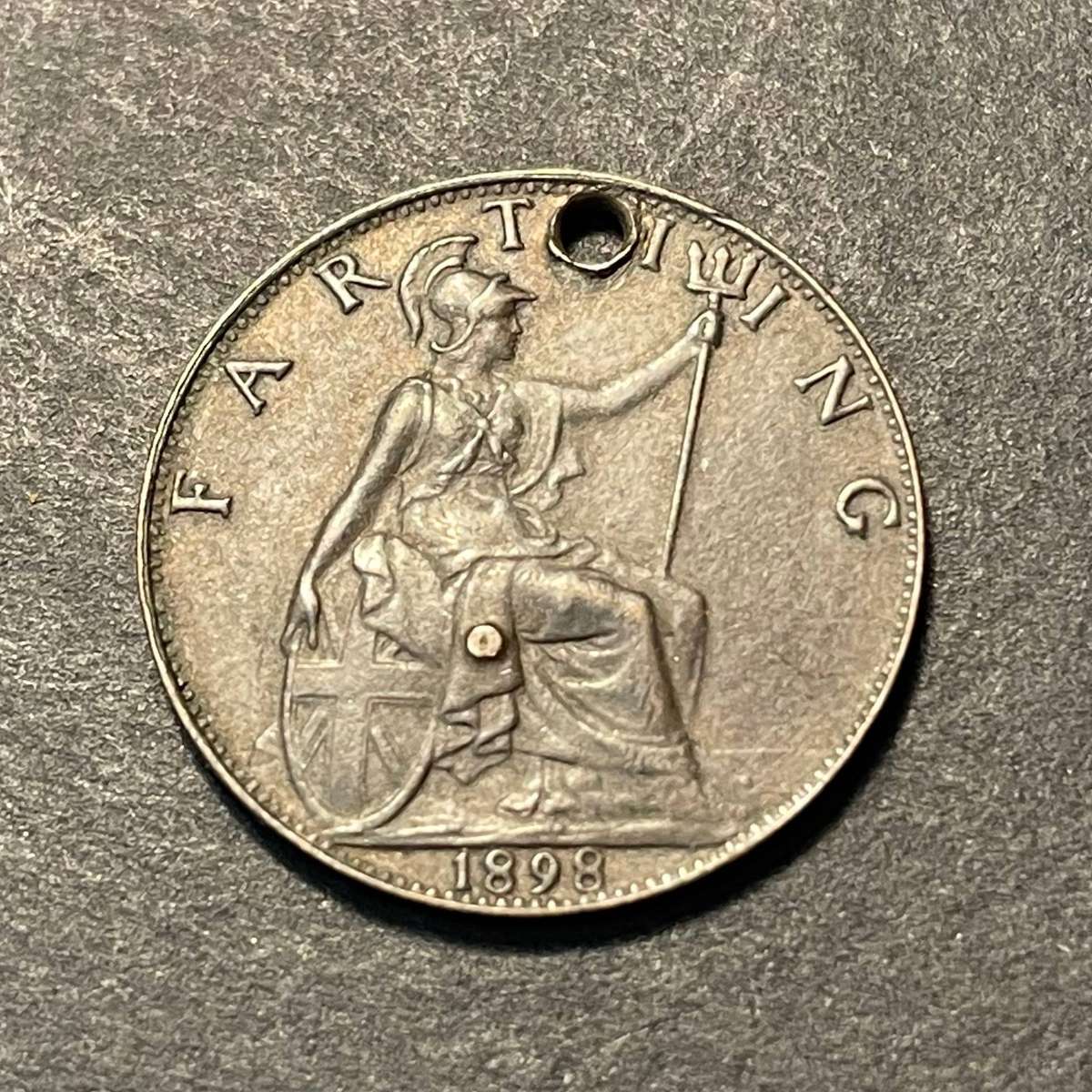 1898 British bronze 1/4 penny coin made into a jewellery piece