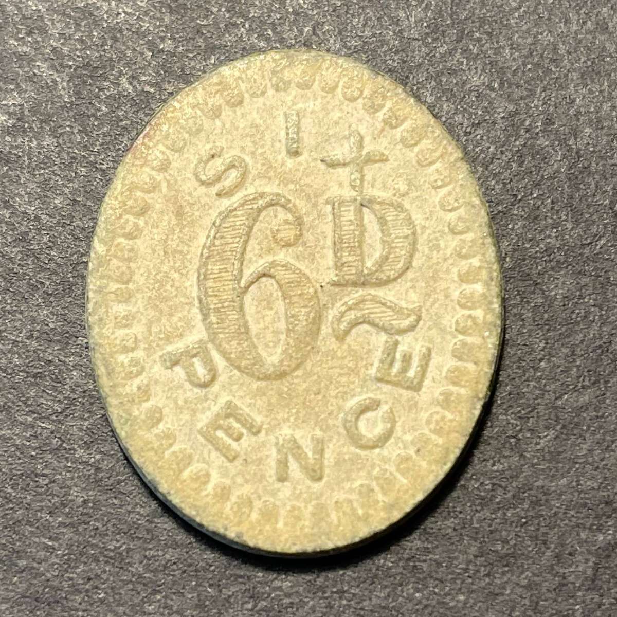 Very rare South African Union internment camp 6 pence token - World War 2