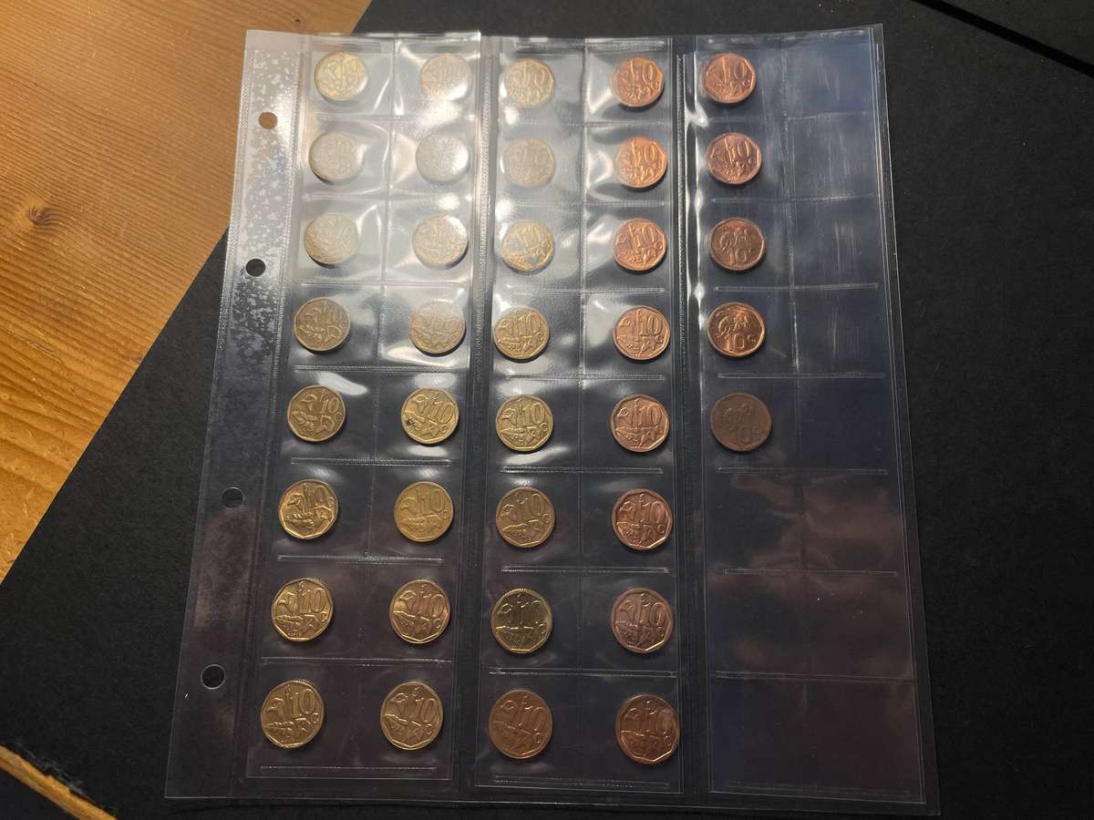 Complete set of 37x 10 cent coins from 1990 to 2025 - As per photos