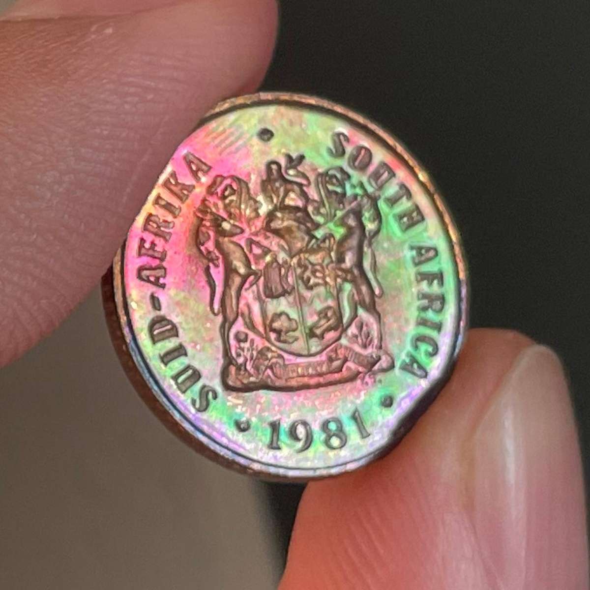 Fantastic toning - Proof 1981 bronze 1 cent coin as per photos