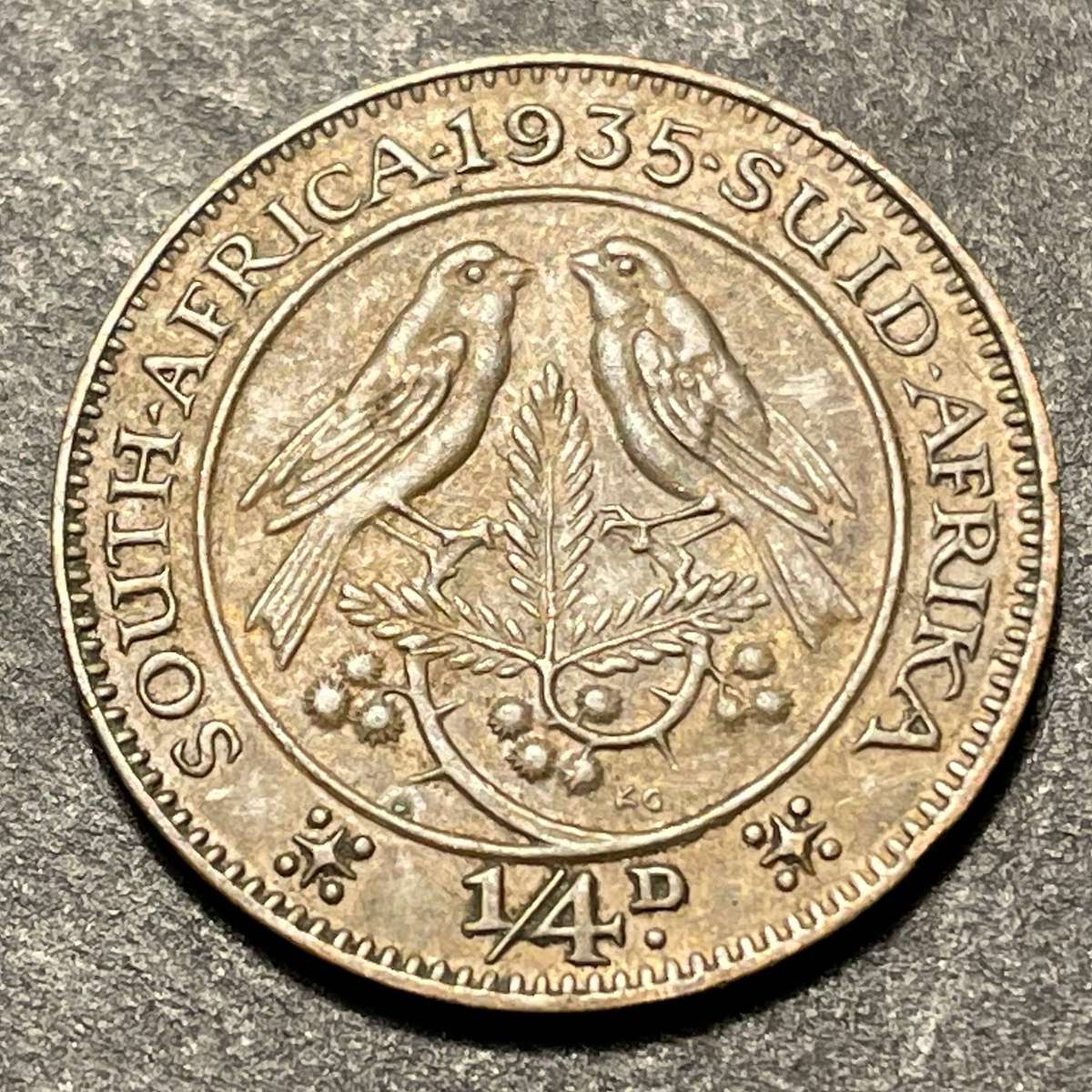 Nice 1935 South African quarter penny (farthing or 1/4d) coin