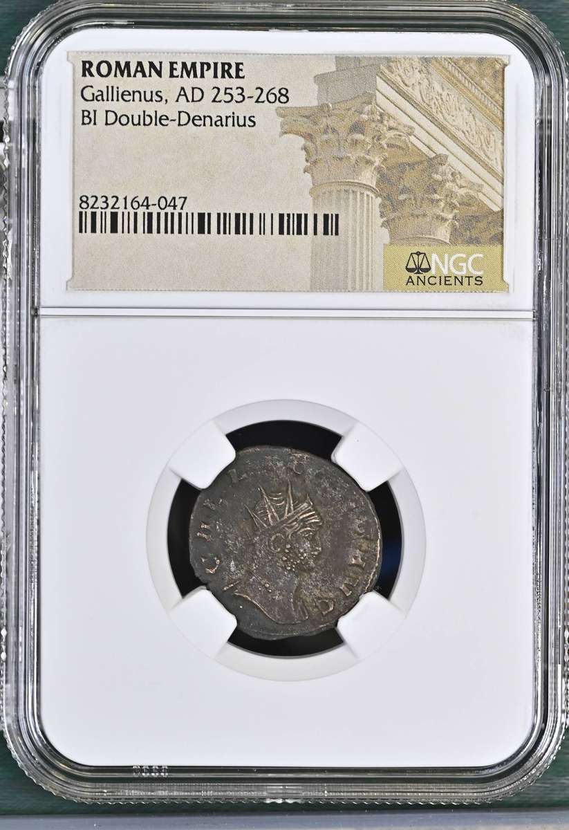 Ancient Roman Emperor Gallienus 2-denarii coin minted between 253 and 268 AD - NGC slabbed