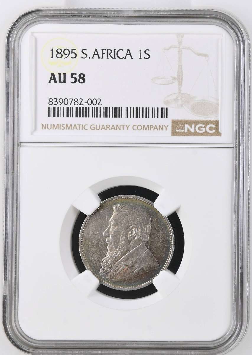 ZAR Paul Kruger 1895 one shilling silver coin - NGC graded AU58