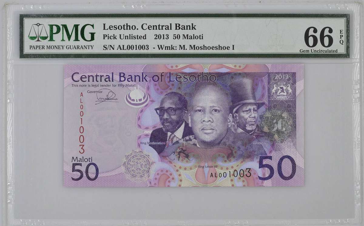 Excellent Lesotho 50 Maloti banknote - PMG Graded MS66 EPQ