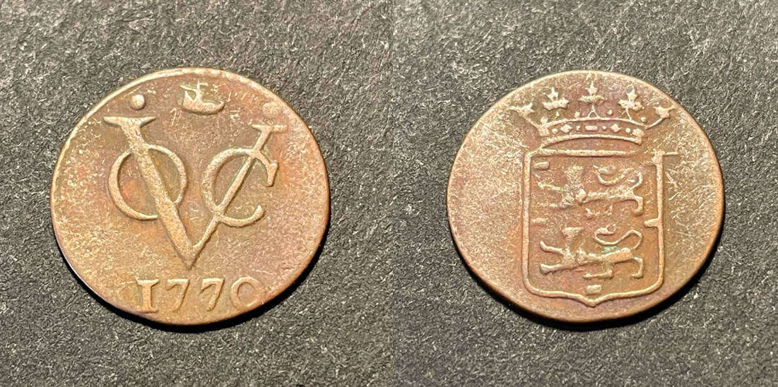 Very rare 1770 VOC bronze 1/2 duit coin - Dutch East India Company issue