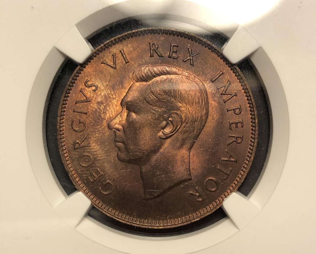Beautiful 1947 SA Union 1 penny coin Graded MS63RB by NGC - Scarce date