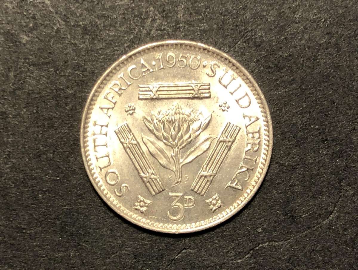 Beautiful AU+/UNC 1950 SA Union silver 3 pence coin
