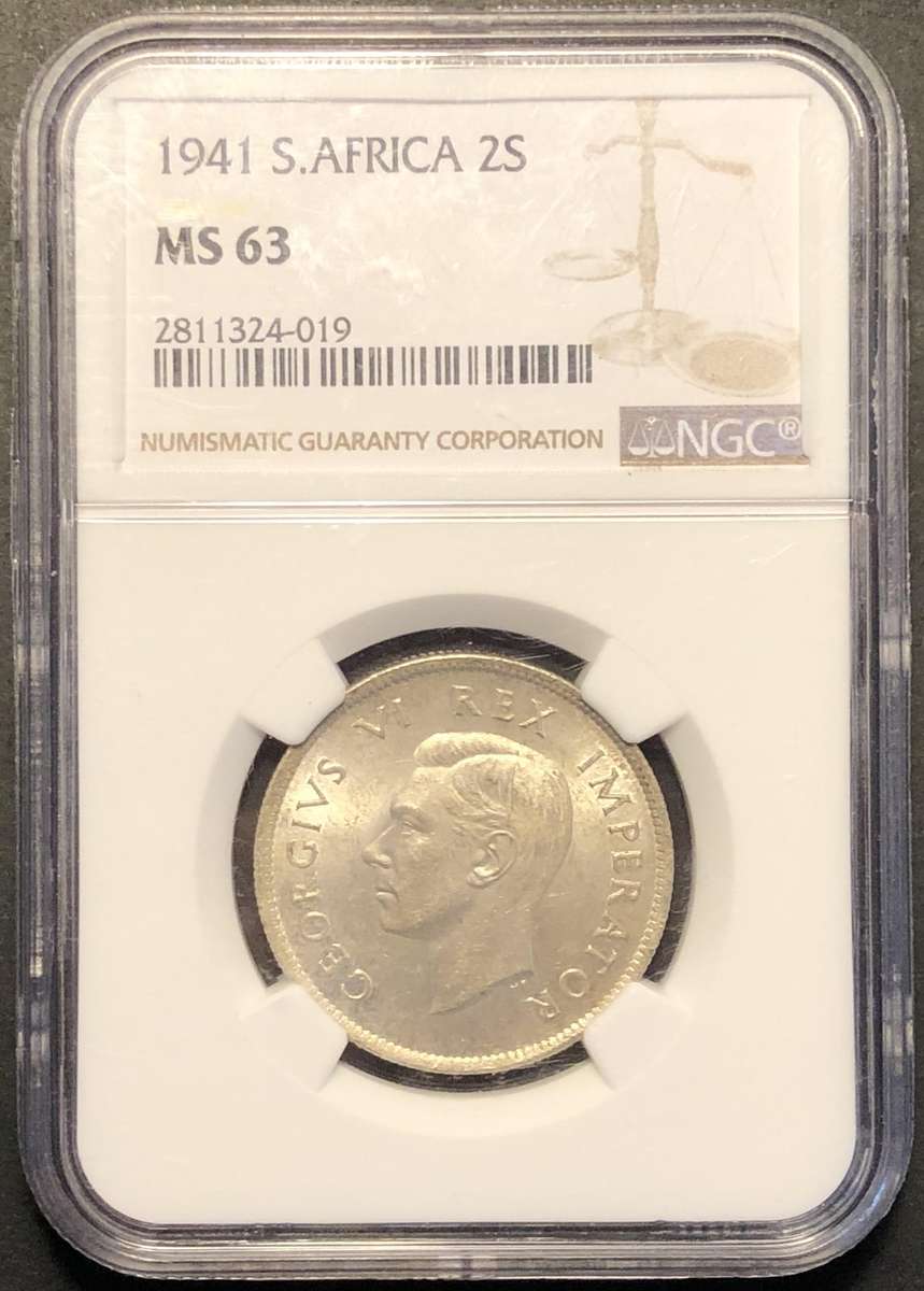 Very nice 1941 SA Union silver 2 shilling coin graded MS63 by NGC