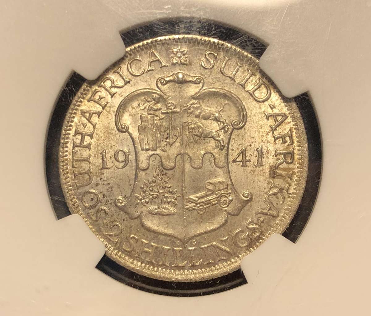 Very nice 1941 SA Union silver 2 shilling coin graded MS63 by NGC