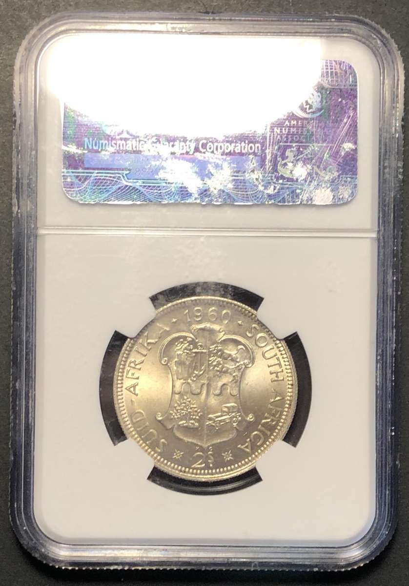 Very nice 1960 SA Union silver 2 shilling coin graded Mint State by NGC - Bakewell Collection