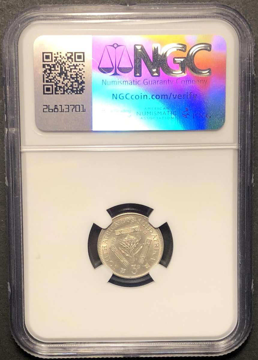 Very Nice MS64 1938 SA Union silver 3 pence coin - NGC Graded