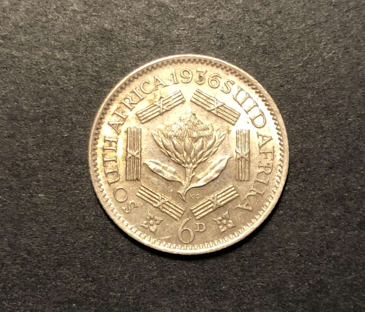 Rare a/UNC 1936 SA Union silver 6 pence coin - High catalogue value