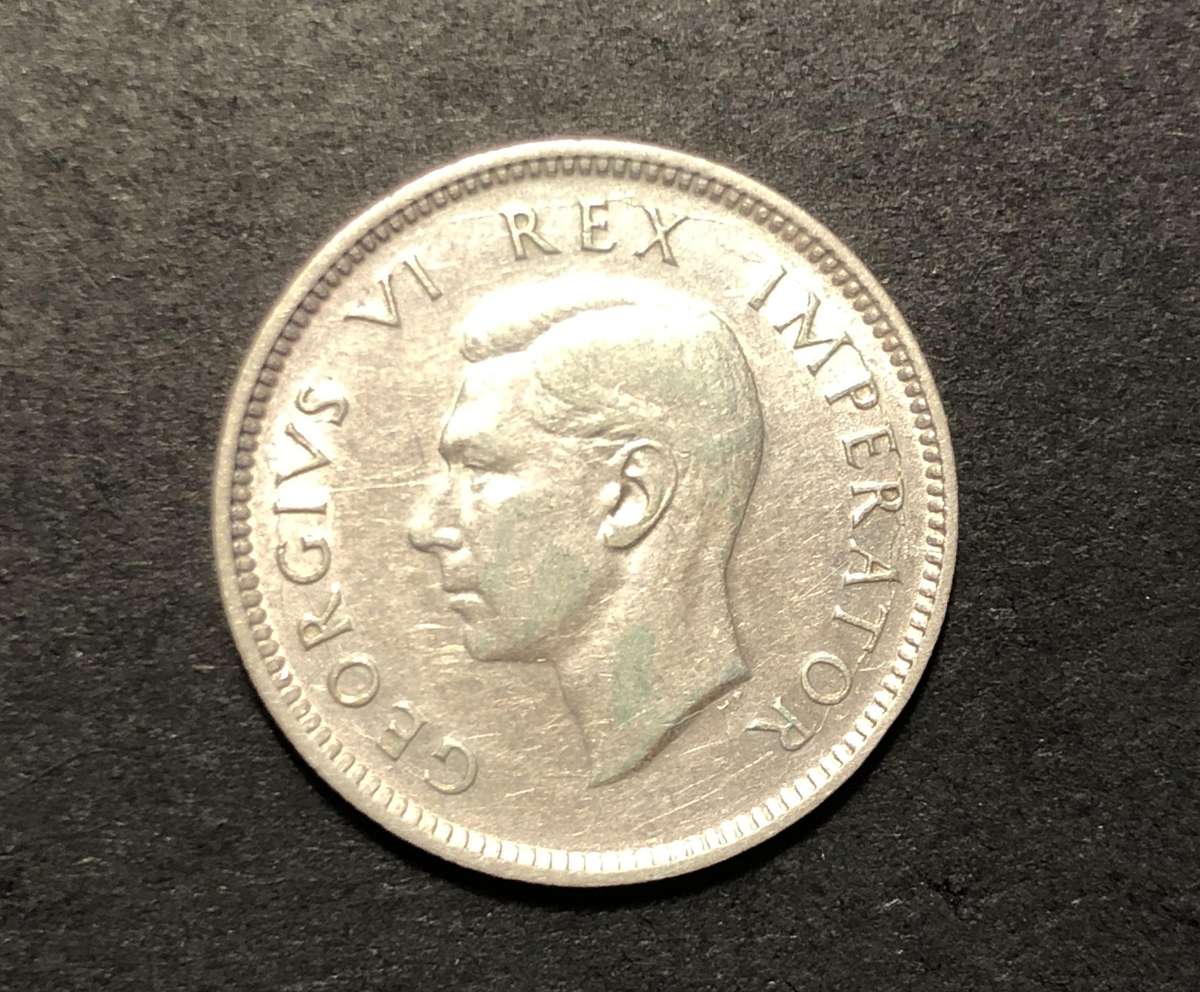 Very nice 1945 SA Union silver 6 pence coin  - Scarce date - 80% silver
