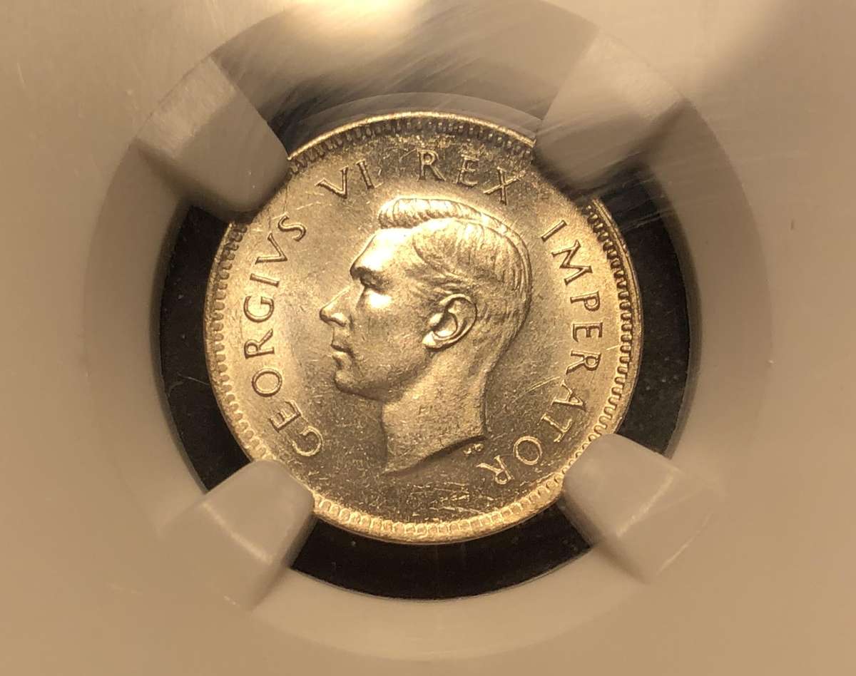 Beautiful 1947 SA Union silver 3 pence coin Graded MS63 by NGC