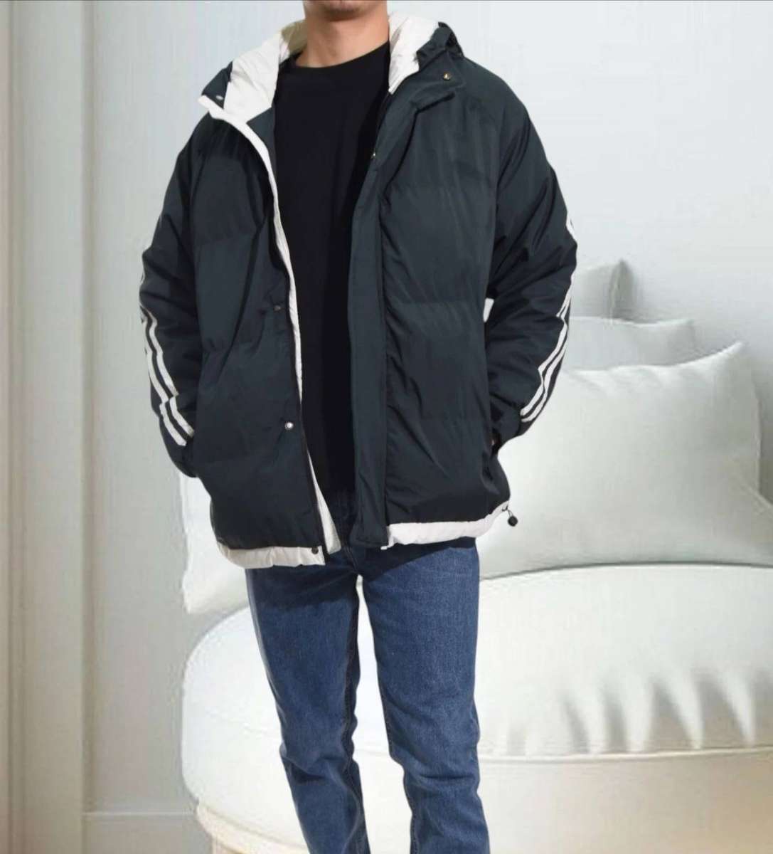 Size 3XL Only Mens Green Hooded Puffer Jacket