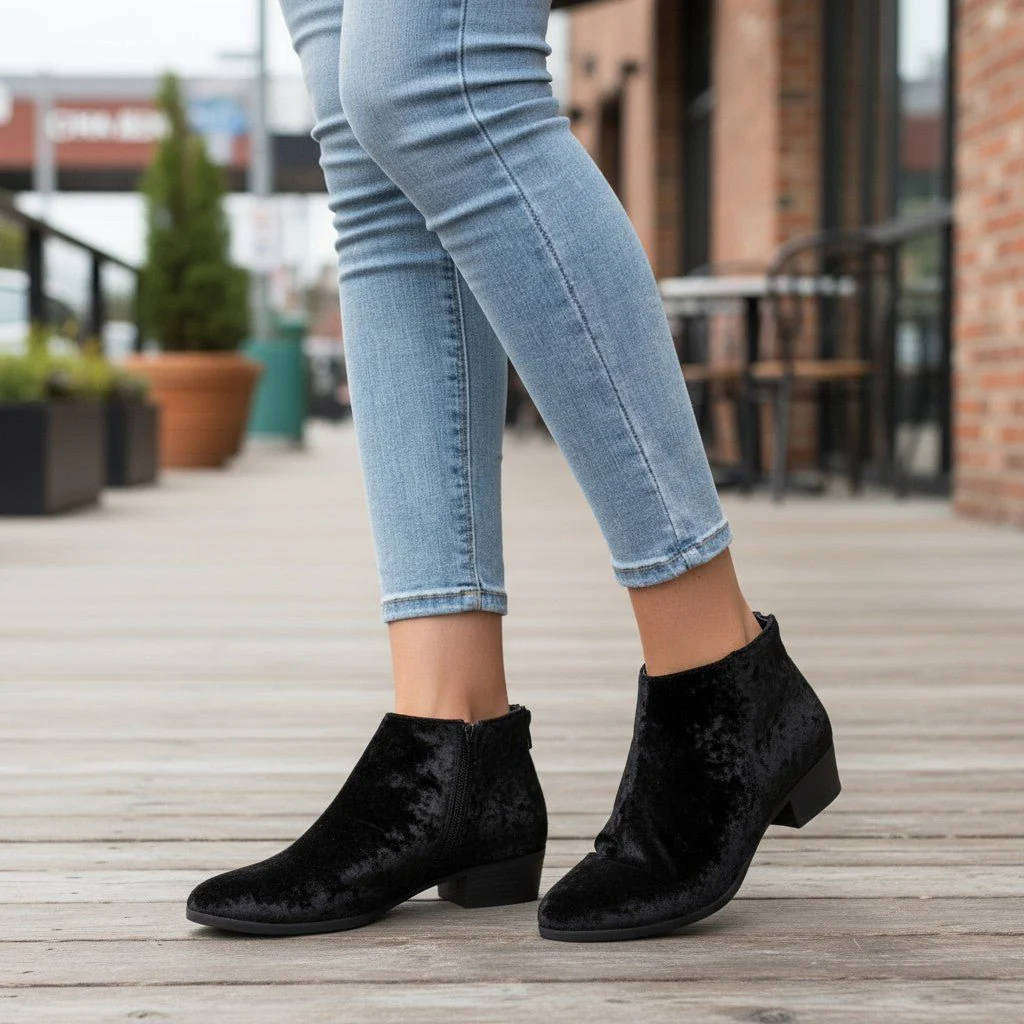 Size 6.5 ONLY -  Women's velvet spring Ankle Boots with back zipper