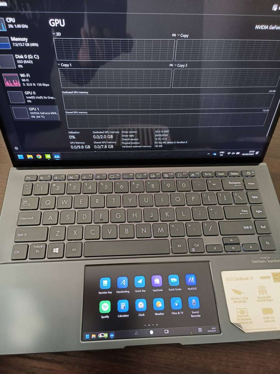 Asus ZenBook 14 UX435EG Touch Screen Intel Core i7, 16GB RAM, 512GB SSD, MX450 Graphics  Pine Grey