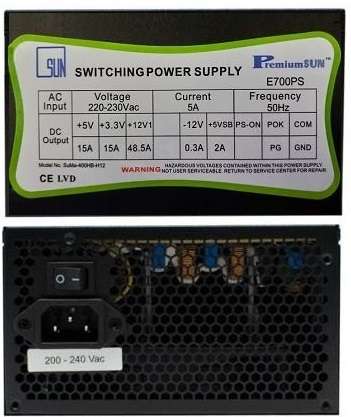 PREMIUM SUN E700PS ** 700W GAMING POWER SUPPLY ** WARRANTY ** GOOD CONDITION **