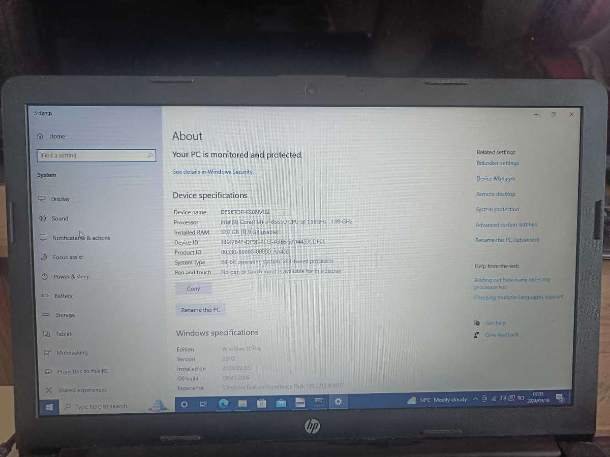 HP I7 8th gen bargain laptop