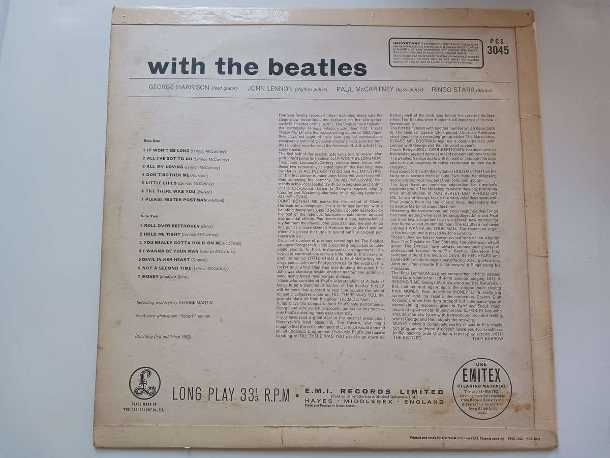 The Beatles - With The Beatles ( 1963  UK pressing, vinyl mono sleeve marked stereo, LP )