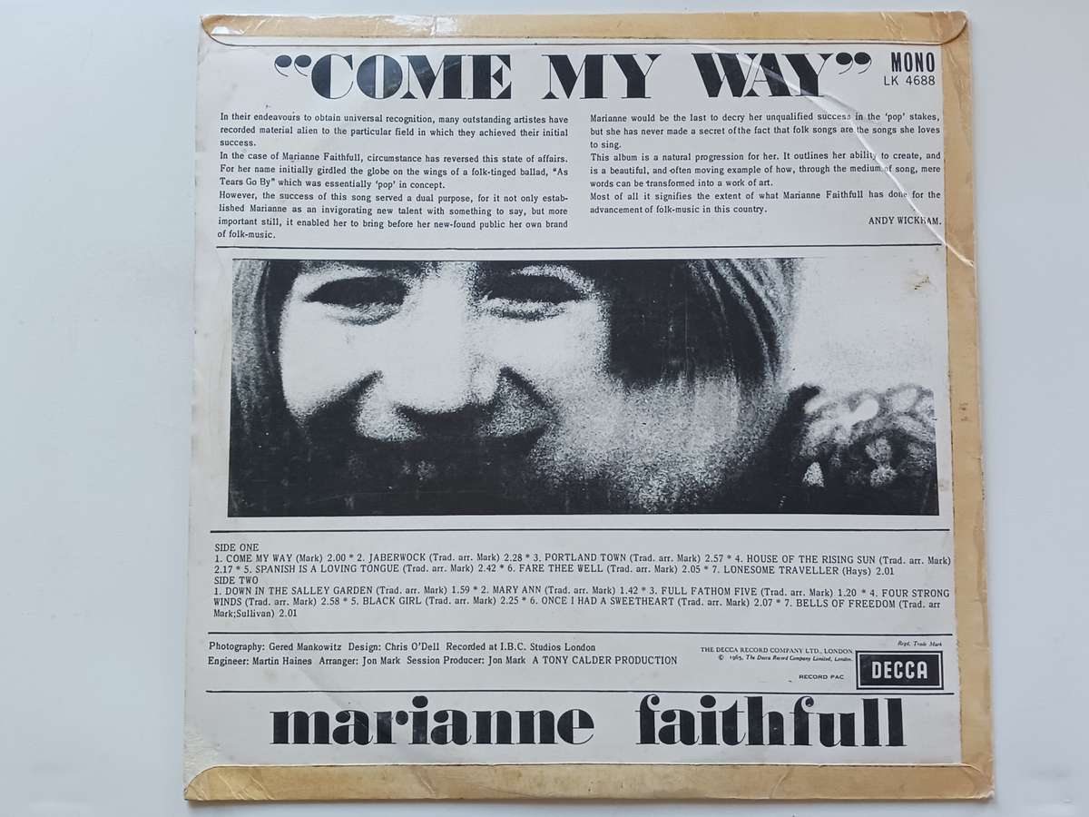 Marianne Faithfull - Come My Way ( Rare 1965 SA released VG+/VG+ LP )