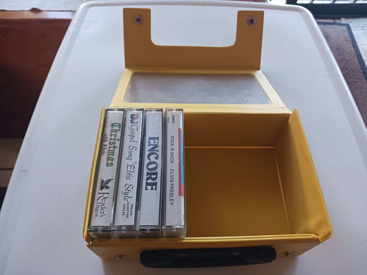 Music Cassette Storage Case plus 4 Elvis Tapes.
